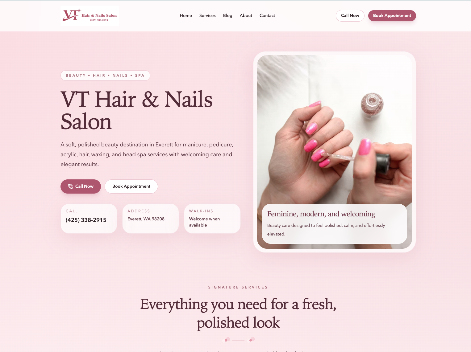 VT Nails website preview